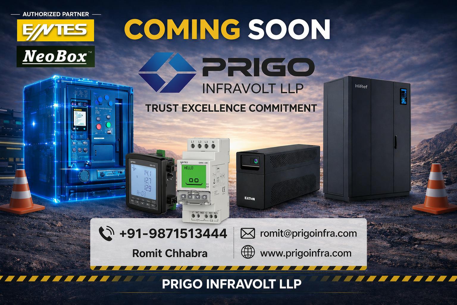 Prigo Infravolt LLP – Coming Soon. Authorized partner of ENTES and NeoBox. Power infrastructure solutions including UPS, energy meters, protection relays and electrical panels.